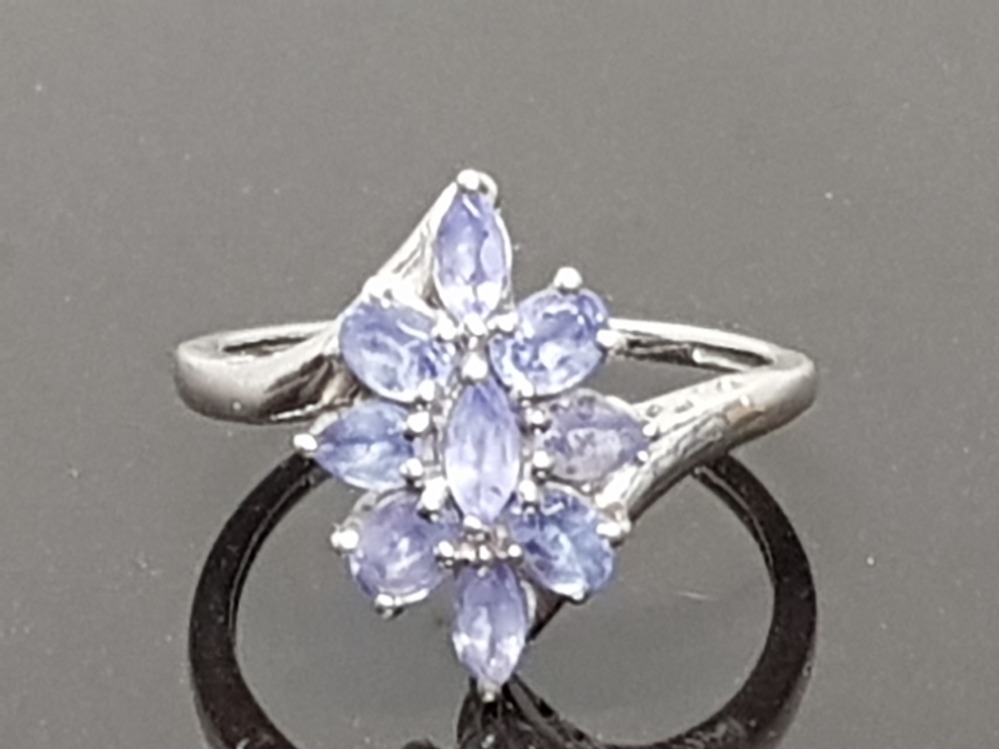 SILVER AND TANZANITE CLUSTER RING
