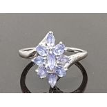 SILVER AND TANZANITE CLUSTER RING