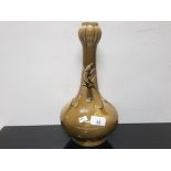 A CHRISTOPHER DRESSER DESIGNED OLIVE GREEN VASE WITH ART NOUVEAU STYLE SALAMANDER DETAILING WITH