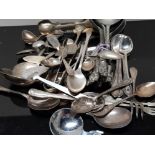 AN ASSORTMENT OF SPOONS, PICKLE FORK ETC
