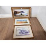 GILT AND GLAZED FRAMED PRINTS OF RURAL SCENES AND OIL ON CANVAS PAINTING OF A SCOTTISH LOCH SCENE