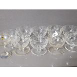 9 GLASS SUNDAE DISHES OF WHICH 2 ARE HAND ETCHED PLUS 2 BABYCHAM GLASSES