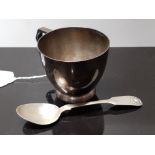 HALLMARKED SILVER CHRISTENING CUP AND SPOON 128.6G
