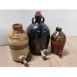 3 VINTAGE ALE POTS WITH TAPS STONEWARE STYLE