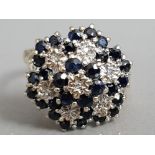 9CT GOLD SAPPHIRE AND DIAMOND CLUSTER RING 3.6G SIZE N