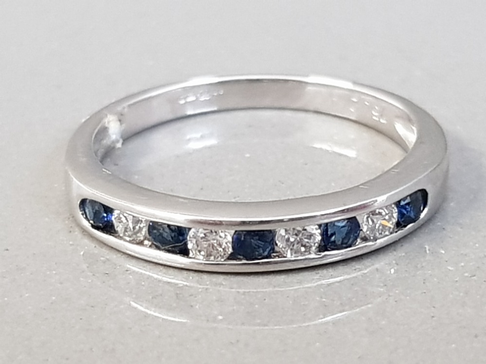 LADIES 18CT WHITE GOLD DIAMOND SAPPHIRE BAND 2G SIZE J