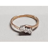 9CT GOLD RING WITH OFFSET TRIPLE DIAMONDS APX .3CT SIZE Q 2G