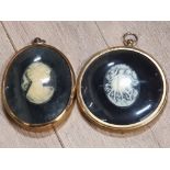 2 FRAMED CAMEOS THREE GRACES IN CAMEO FROM THE MINATURE WORLD OF PETER BATES AND ELEGANT LADY IN