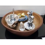 UNSIGNED STUDIO POTTERY DISH WITH MISCELLANEOUS INCLUDING SILVER PLATE, LIGHTERS ETC