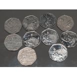 10 MISCELLANEOUS COLLECTORS UK 50P COINS INCLUDES COMMONWEALTH GAMES, PADDINGTON BEAR AND PETER