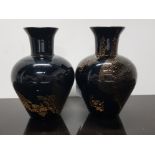 PAIR SMALL EBONY AND GOLD BALUSTER VASES BY STUART STRATHEARN AND DESIGNED BY LESTYN DAVIES