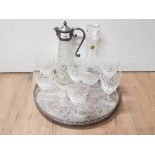 SILVER PLATED SERVING TRAY SET OF 6 GLASSES DECANTER STOPPER SILVER PLATE MOUNTED CLARET JUG