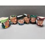 6 ROYAL DOULTON MINATURE CHARACTER JUGS INCLUDING ROBIN HOOD AND THE CARDINAL ETC AVERAGE HEIGHT