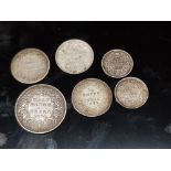 6 ANTIQUE SILVER INDIA COINS INCLUDES HALF RUPEE 1894, X3 QUARTER RUPEE 1882,1889,1890 AND X2 TWO