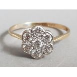 GOLD DIAMOND FLOWER CLUSTER RING APPROXIMATELY .60CTS SIZE Q