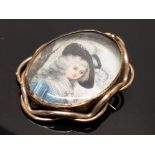19TH CENTURY MINATURE PAINTING ON IVORY OF 18TH CENTURY LADY SIGNED DENNERY PLUS MOUNTED IN YELLOW