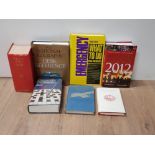 7 ASSORTED BOOKS INC WHO'S WHO 1970 AND WHITMAKERS ALMANACK 2012