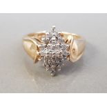9CT YELLOW GOLD DIAMOND CLUSTER RING 3.1G SIZE J