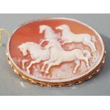 LARGE OVAL YELLOW GOLD CAMEO BROOCH 5.7G