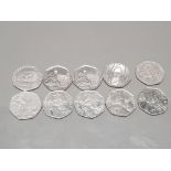 10 COLLECTABLE 50 PENCE PIECES INC THE BATTLE OF BRITAIN 1940 AND SIR ISAAC NEWTON