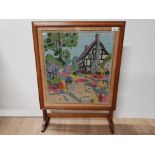 OAK FRAMED FOLDING TAPESTRY FIRE SCREEN / TEA TABLE 82CM X 59CM