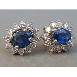 18CT YELLOW GOLD SAPPHIRE AND DIAMOND CLUSTER EARRINGS WITH SCREW STEM AND BACKS 3.5G