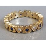 LADIES 18CT YELLOW HEART SHAPE SAPPHIRE AND DIAMOND BAND 4.7G SIZE K