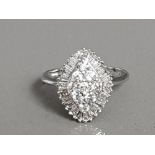 18CT WHITE GOLD BAGUETTE AND ROUND DIAMOND CLUSTER RING 4.7G SIZE S