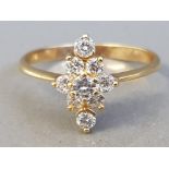 18CT YELLOW GOLD MARQUISE SHAPE DIAMOND CLUSTER RING 1.9G SIZE M
