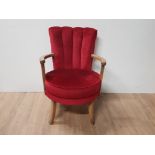 1930S ART DECO OAK FRAMED RED VELVET BEDROOM CHAIR