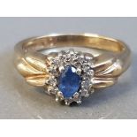 9CT YELLOW GOLD SAPPHIRE AND DIAMOND CLUSTER RING 3.4G SIZE N1/2