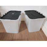 2 LARGE STACKING STORAGE BOXES WITH HINGED LIDS