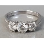 LADIES PLATINUM DIAMOND THREE STONE CLAW SET ROUND CUT STONES APPROXIMATELY 1CT 4G SIZE K1/2