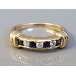 18CT YELLOW GOLD SAPPHIRE AND DIAMOND BAND RING 3.6G SIZE L1/2