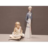 NAO BY LLADRO SITTING BALLERINA GIRL WITH 1 OTHER SPANISH FIGURE