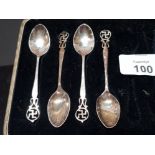 4 HALLMARKED SHEFFIELD SILVER CRESTED COFFEE SPOONS WITH SWASTIKA EMBLEM 22.3G