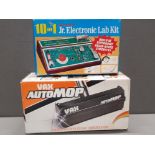 BOXED VINTAGE SCIENCE FAIR 10 IN 1 JUNIOR ELECTRONIC LAB KIT TOGETHER WITH VINTAGE AUTO MOP IN