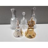 5 ASSORTED BELLS INC BRASS AND SILVER PLATED