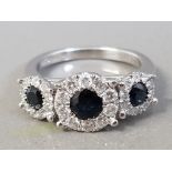9CT WHITE GOLD SAPPHIRE AND DIAMOND CLUSTER RING 3.4G SIZE N1/2