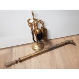 BRASS COMPANION SET ON STAND PLUS VINTAGE BRASS GARDEN SPRAY