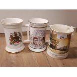 3 COMMEMORATIVE TANKARDS INCLUDES 2 SYLVAC DIANA, CHARLES AND QUEEN PLUS BATTLE OF THE NILE