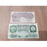 2 VINTAGE ENGLISH BANK NOTES INCLUDES £1 1955-60 AND A 10 SHILLING NOTE KO PEPPIATT 1948-1949