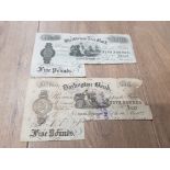 2 BRITISH CANCELLED 5 POUND BANK NOTES INCLUDES DARLINGTON AND STOCKTON
