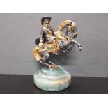 20TH CENTURY GIPPE VASANI ITALIAN SILVERED BRONZE FIGURE OF A CAVALIER ON HORSEBACK WITH ITALIAN