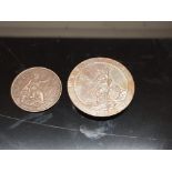 2 COLLECTORS RE STRIKE BRITISH COINS INCLUDES THE 1797 BRITANNIA COIN AND THE 1933 ONE PENCE PIECE