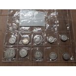 11 PRE 1920 FULL SILVER BRITISH COINAGE INCLUDES SIX PENCE FOUR PENCE AND FLORINS ETC