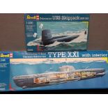 2 REVELL PLASTIC MODEL SUBMARINES THE USS SKIPJACK SSN-585 AND GERMAN DEUTSCHES U-BOOT TYPE XXI BOTH