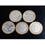 5 COLLECTABLE UK 2 POUND COINS INCLUDING 2003 DNA DOUBLE HELIX AND 2009 DARWIN ETC CIRCULATED