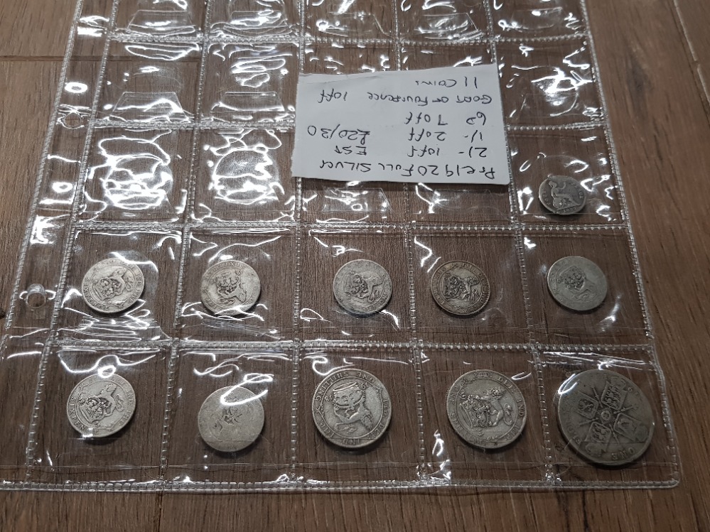 11 PRE 1920 FULL SILVER BRITISH COINAGE INCLUDES SIX PENCE FOUR PENCE AND FLORINS ETC - Image 2 of 2