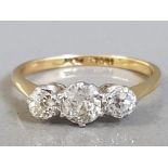 18CT YELLOW GOLD AND PLATINUM ROUND CUT THREE STONE DIAMOND RING 2G SIZE L